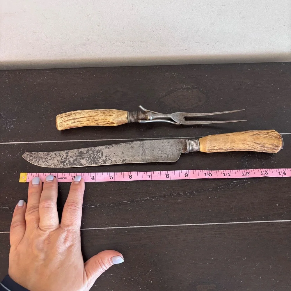 Antique Geo Wostenholm &‎ Sons I*XL Stag Horn Carving Set Sheffield England 2pc